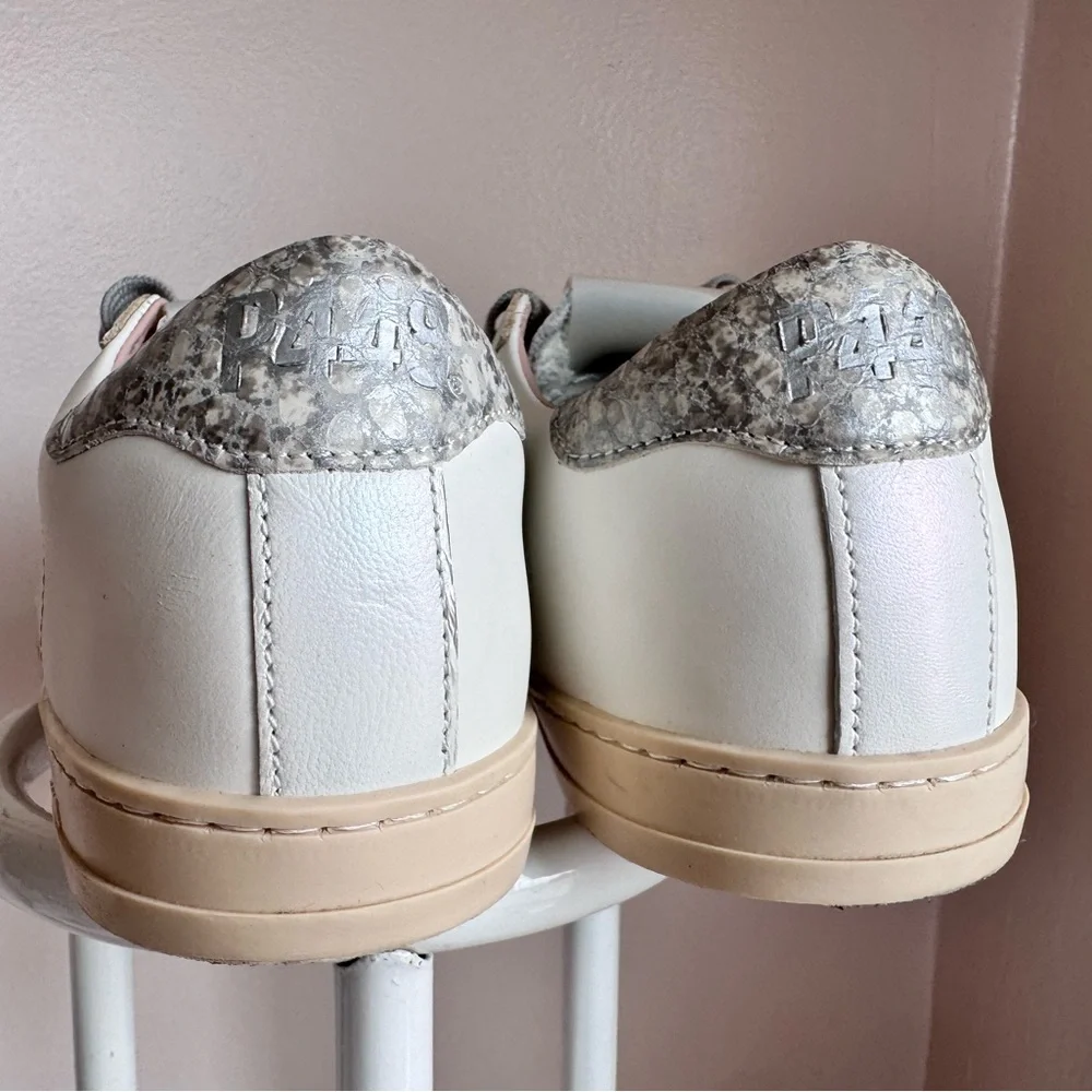 P448 John Silver White Sneakers with Pink Soles & Gray Laces - Size 37 - Picture 12 of 16